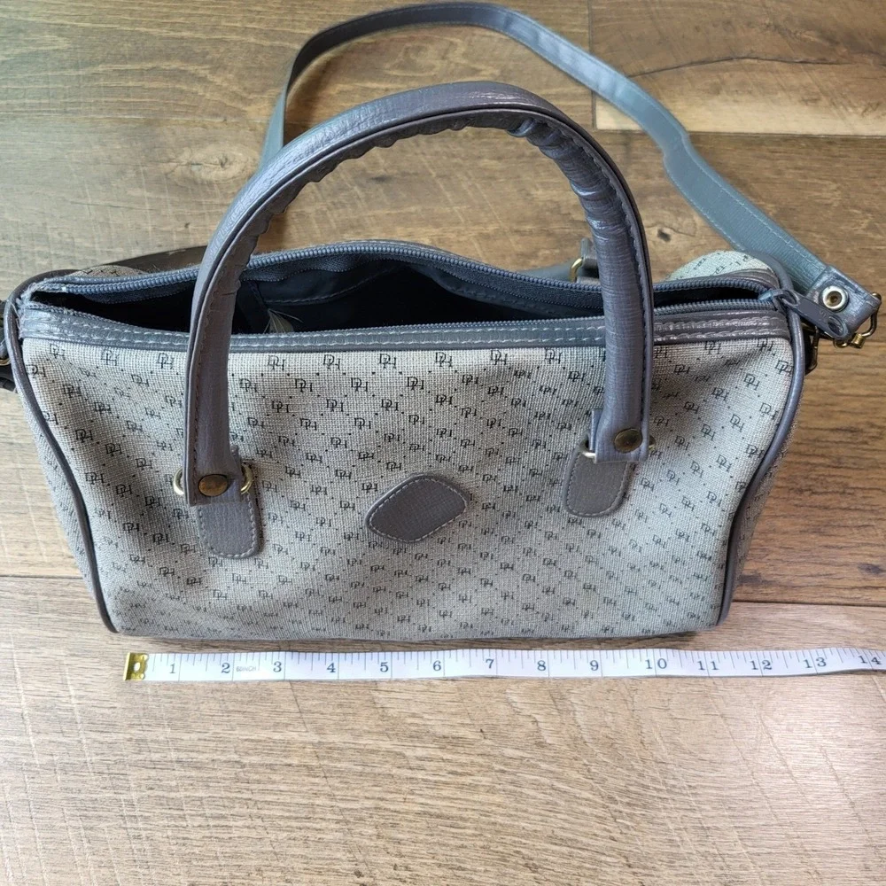 Vintage Grey Monogram Satchel Bag Art No 3913 Crossbody Barrel Purse